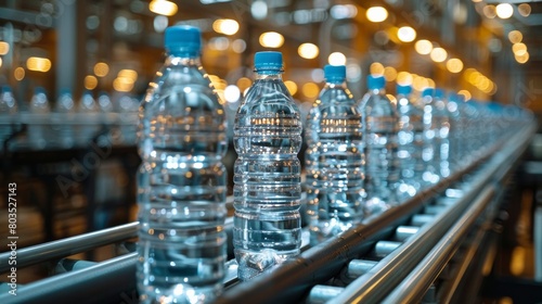 Bottling plant conveyor belt with water bottles