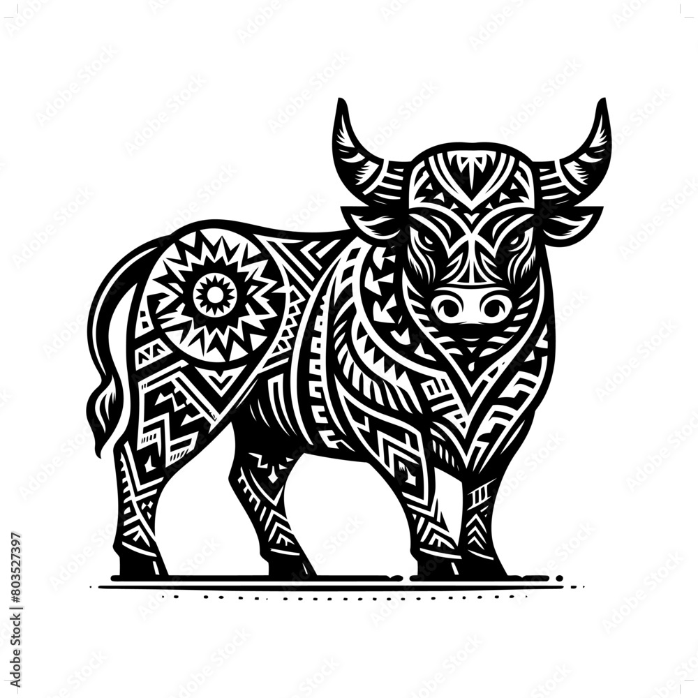 Fototapeta premium Bull silhouette in animal ethnic, polynesia tribal illustration