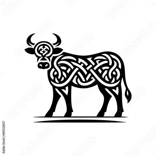 Cow silhouette in animal celtic knot  irish  nordic illustration