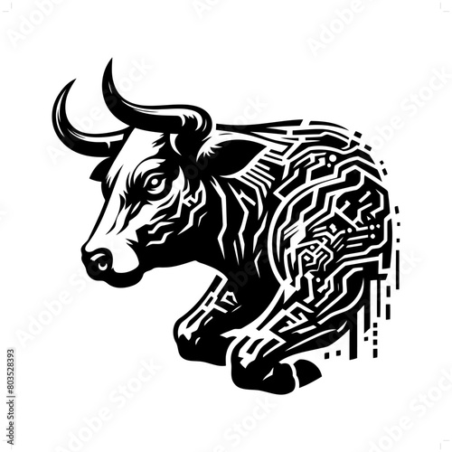 Cow silhouette in animal cyberpunk, modern futuristic illustration