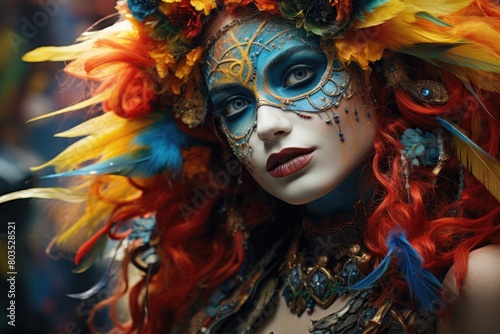 Vibrant Carnival Costume with Feathers and Jewels © Balaraw