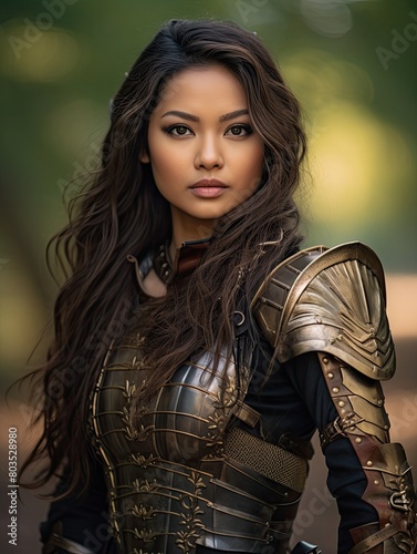 Fierce female warrior in ornate armor