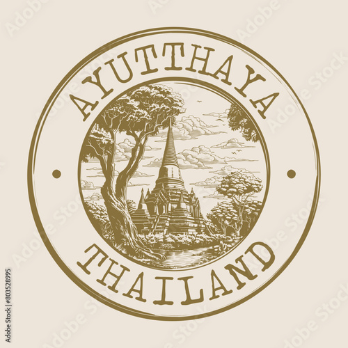 Ayutthaya, Thailand Stamp City Postmark. Silhouette Postal Passport. Round Vector Icon. Vintage Postage Design.	
