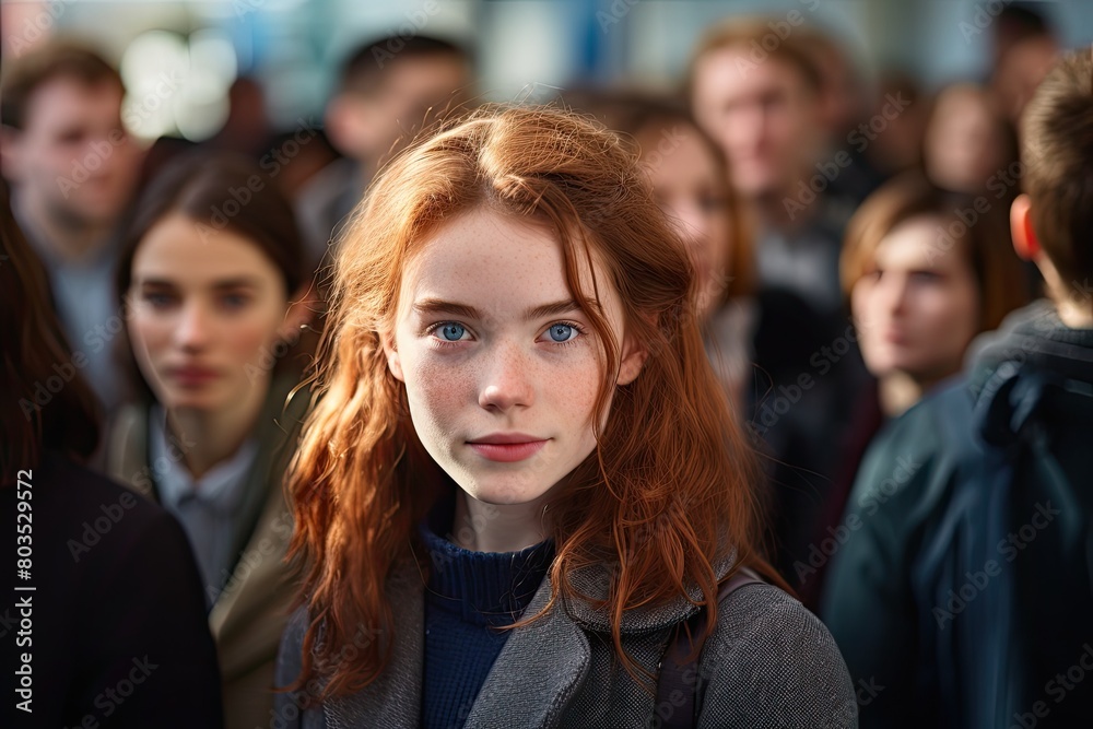 Thoughtful young woman with red hair and blue eyes Thoughtful young woman with red hair and blue eyes