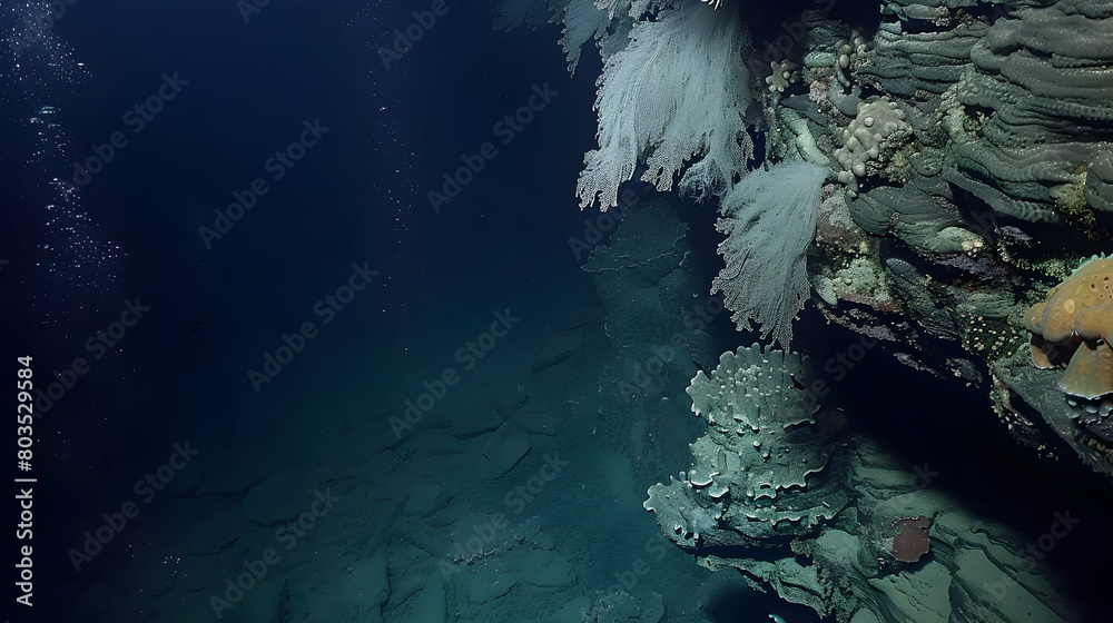 Underwater cliff of a continental shelf, showing a vertical drop and