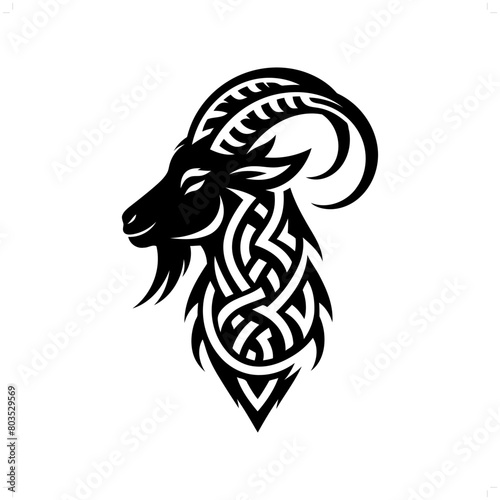 Goat silhouette in animal celtic knot, irish, nordic illustration