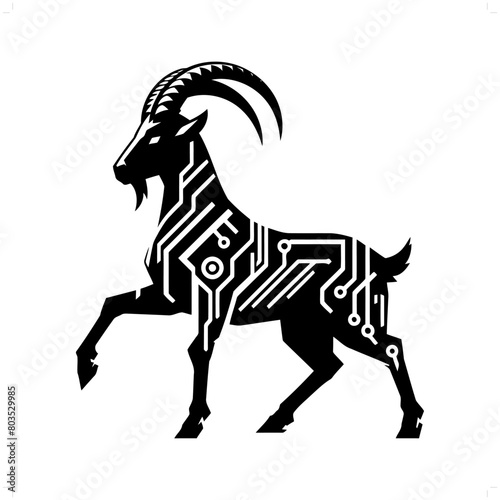 Goat silhouette in animal cyberpunk, modern futuristic illustration
