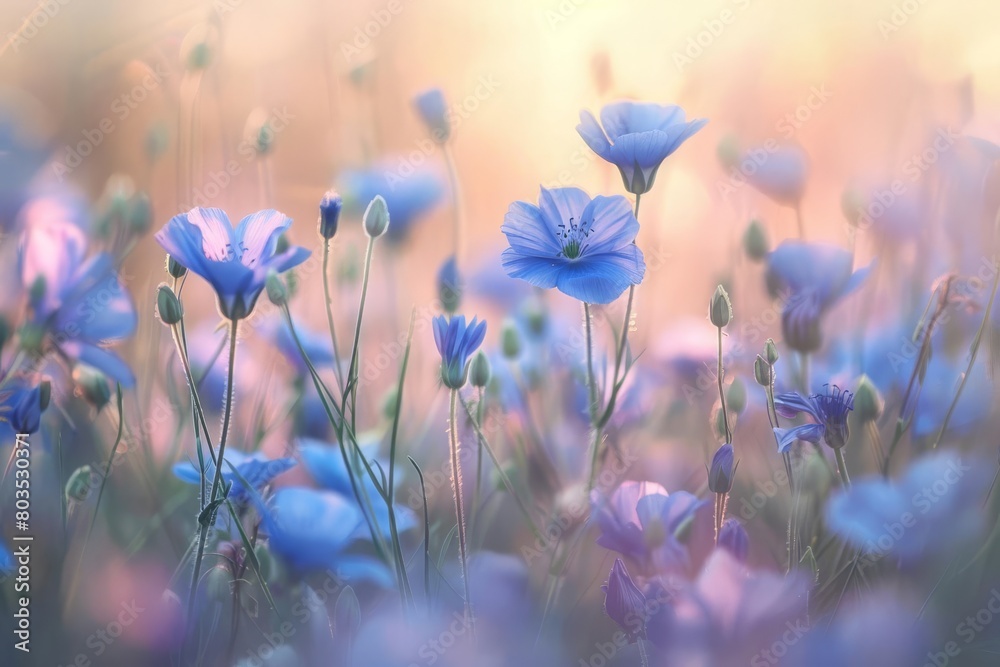 Naklejka premium enchanting field of blue wildflowers soft focus and dreamy atmosphere nature photography