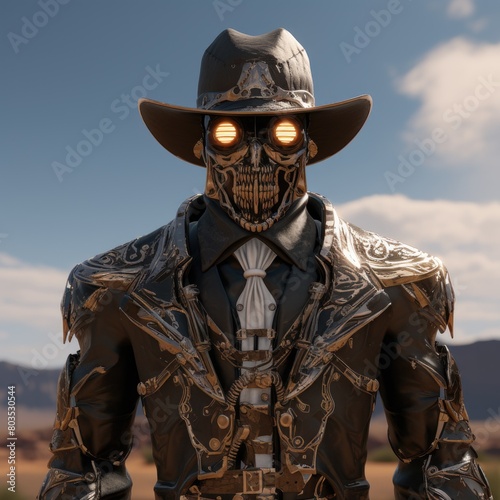 Futuristic cyborg cowboy in the desert