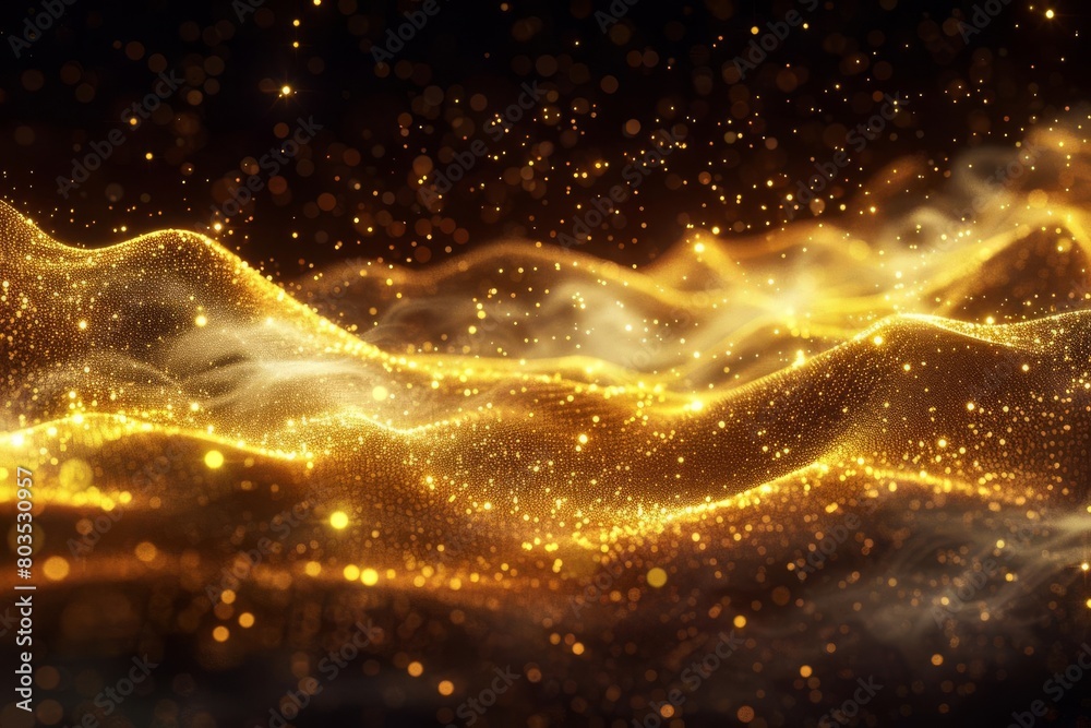 ethereal gold dust waves digital particles creating stellar landscape glowing abstract background shimmering stars orchestrated light ethereal gold dust waves digital particles creating stellar landscape glowing abstract background shimmering stars orchestrated light