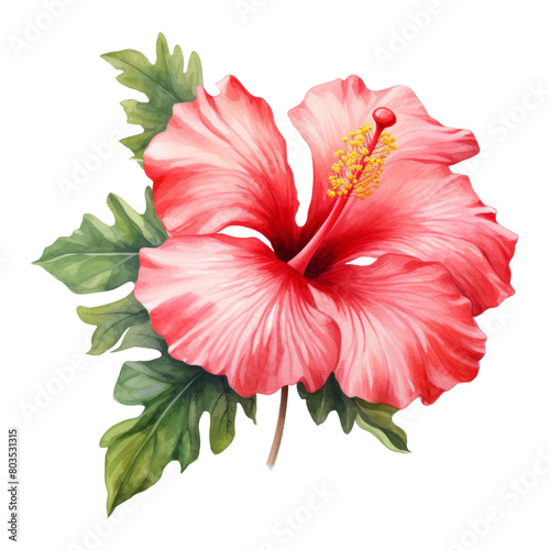 Hibiscus Flower Isolated Detailed Watercolor Hand Drawn Painting Illustration