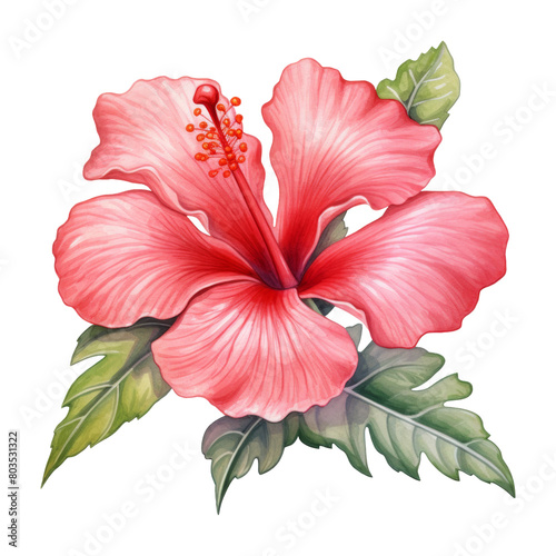 Hibiscus Flower Isolated Detailed Watercolor Hand Drawn Painting Illustration