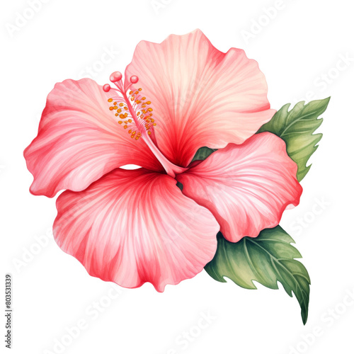 Hibiscus Flower Isolated Detailed Watercolor Hand Drawn Painting Illustration