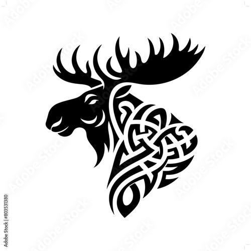 Moose silhouette in animal celtic knot, irish, nordic illustration