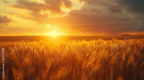 Golden Wheat Field at Sunset Sunlight on Harvest Crop © Khalif