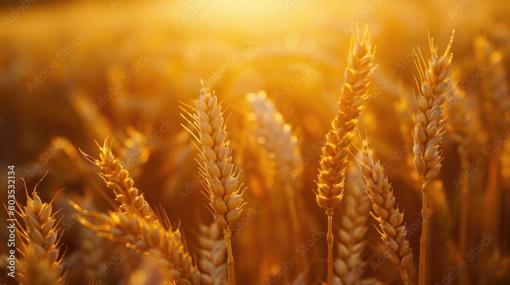 Golden Wheat Field at Sunset Sunlight on Harvest Crop