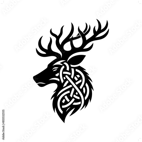 Reindeer silhouette in animal celtic knot, irish, nordic illustration