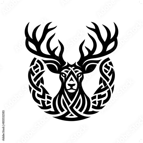 Reindeer silhouette in animal celtic knot, irish, nordic illustration