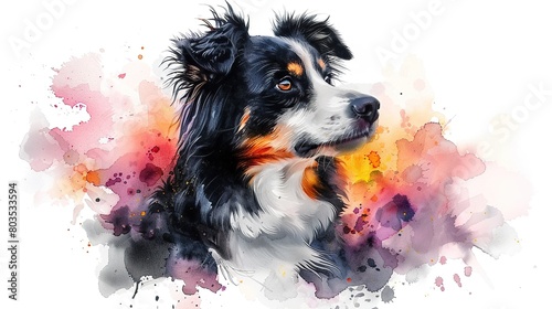 Watercolor painting of a Border Collie.