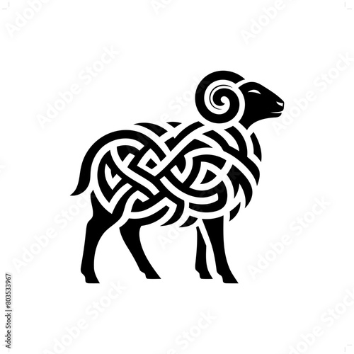 sheep silhouette in animal celtic knot, irish, nordic illustration