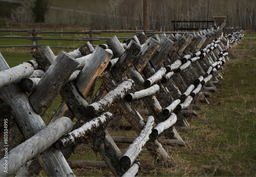 Fotografija Buck fence photo stacked with grassy background Steamboat Springs, Colorado