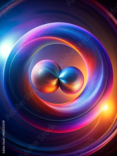 a colorful circular object with three shiny balls.