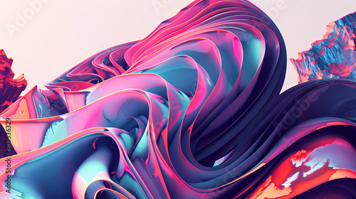 Vibrant Abstract Liquid Artwork With Hues of Blue and Pink photo