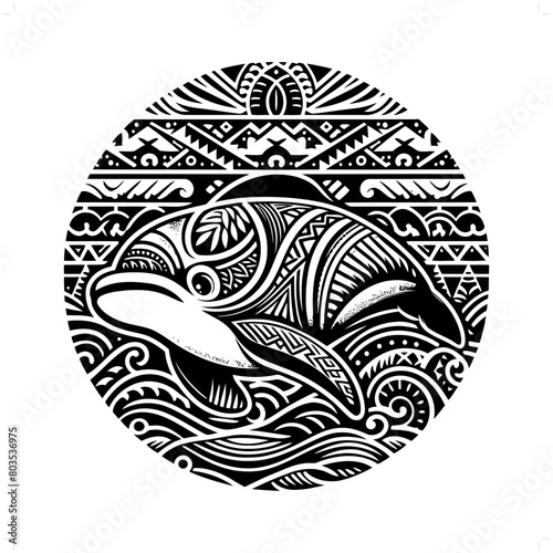 Beluga silhouette in animal ethnic, polynesia tribal illustration