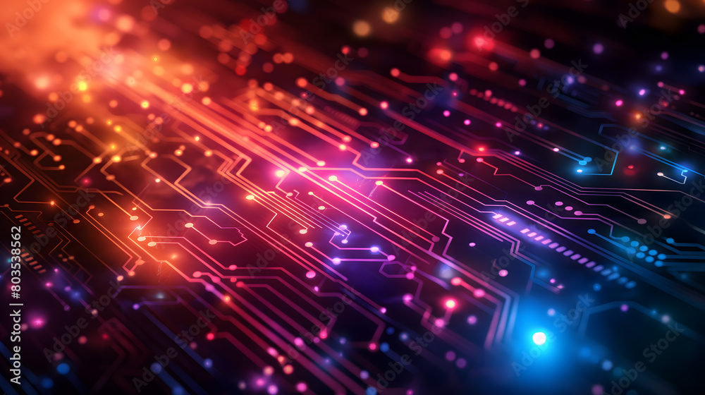 Obraz premium Illuminated Circuit Board Networks Deep Dive into Advanced Technology