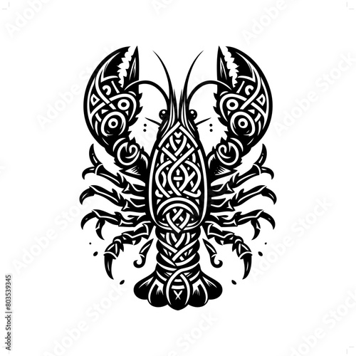 lobster, crayfish  silhouette in animal celtic knot, irish, nordic illustration