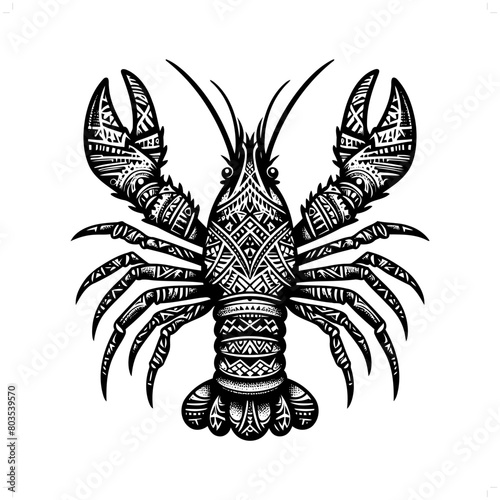 lobster, crayfish  silhouette in animal ethnic, polynesia tribal illustration