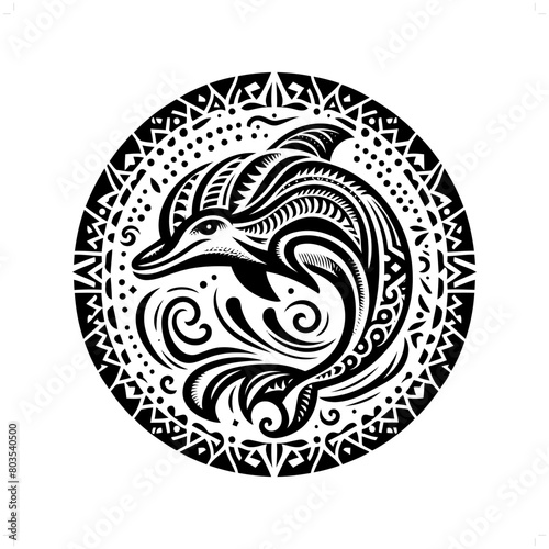 Dolphin silhouette in animal ethnic, polynesia tribal illustration