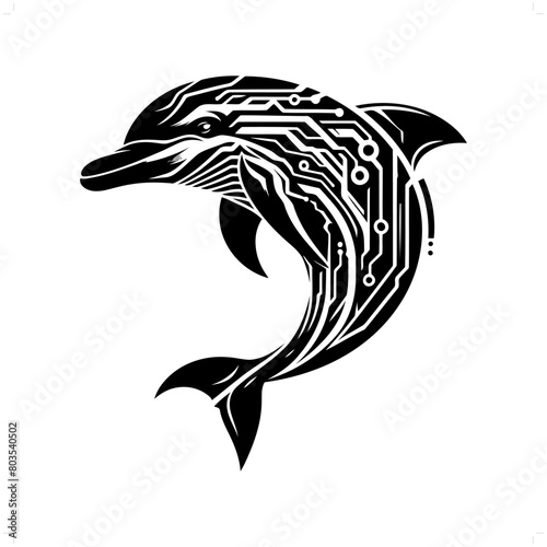 Dolphin silhouette in animal cyberpunk, modern futuristic illustration