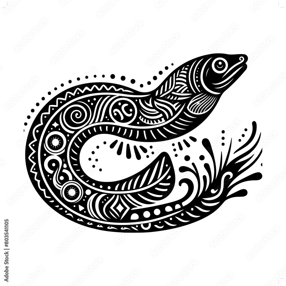 Eel silhouette in bohemian, boho, nature illustration Eel silhouette in bohemian, boho, nature illustration
