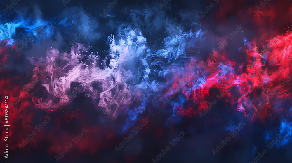 Vivid Blue and Red Smoke Intertwining in a Dark Ambience