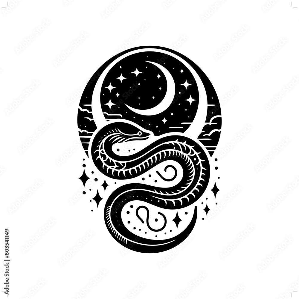 Naklejka premium Eel silhouette in bohemian, boho, nature illustration