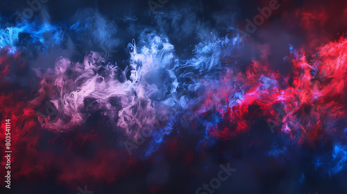 Vivid Blue and Red Smoke Intertwining in a Dark Ambience