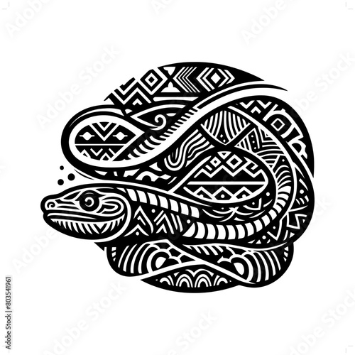 eel silhouette in animal ethnic, polynesia tribal illustration