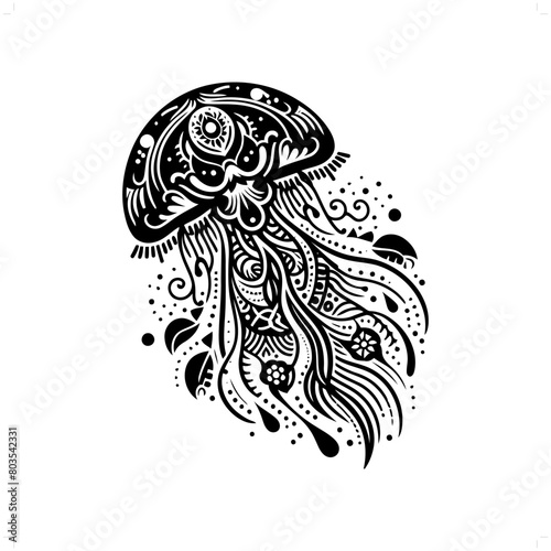 jelly fish silhouette in bohemian, boho, nature illustration