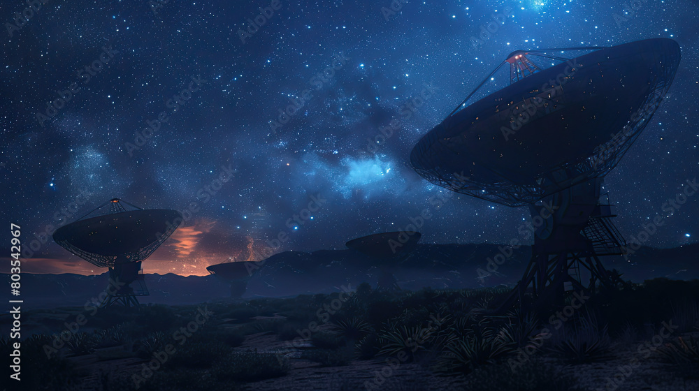 Radio telescopes at night. Radio telescopes at night.