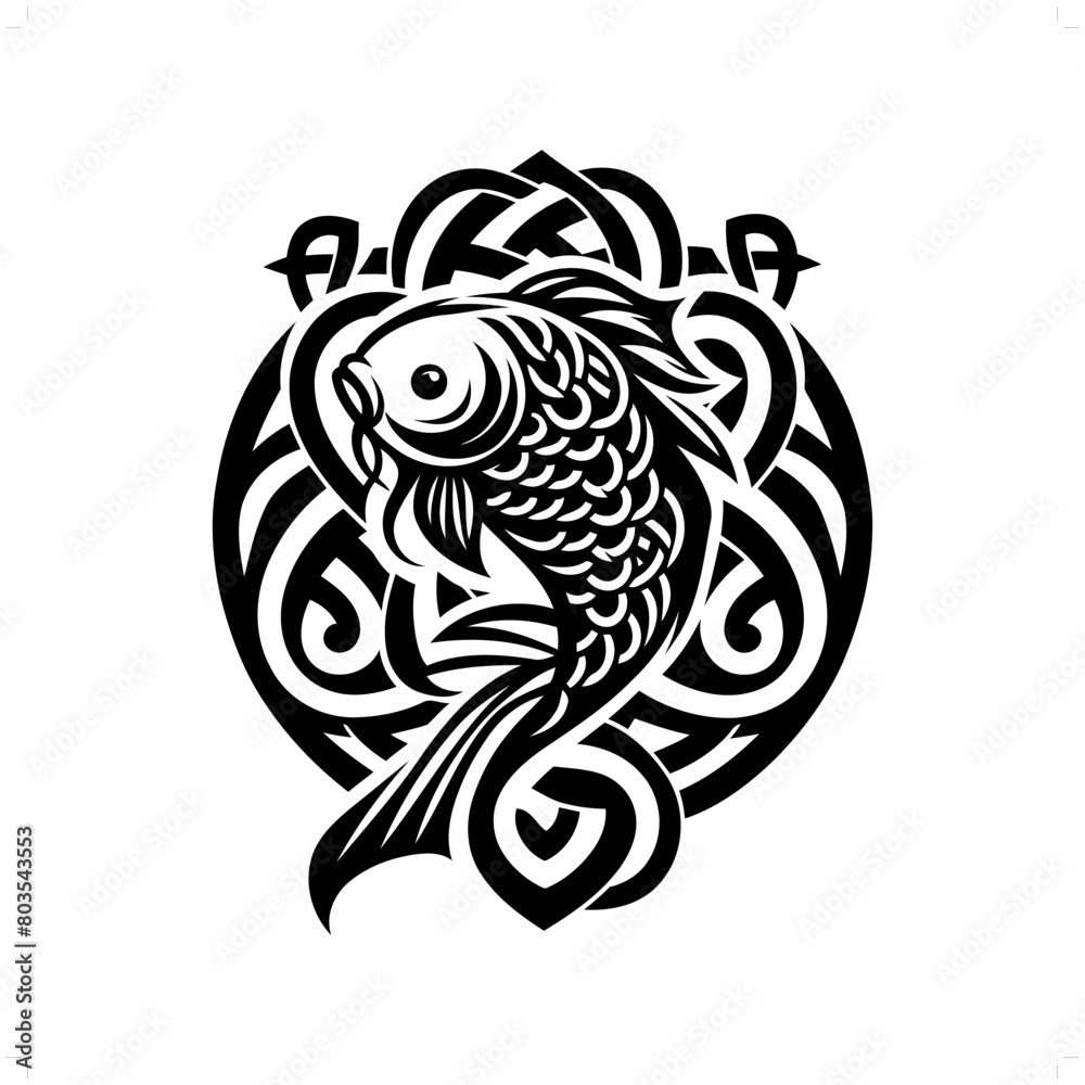 koi silhouette in animal celtic knot, irish, nordic illustration