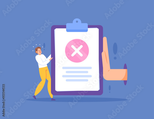rejection concept. wrong work results. file rejected. illustration of the boss's hand rejecting the results of his employee's work because it is not correct. problems at work. illustration concept 