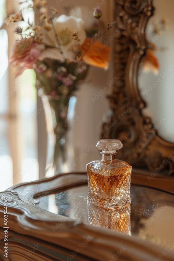 Elegant perfume bottle on a vanity table