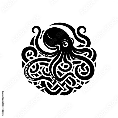 Octopus silhouette in animal celtic knot, irish, nordic illustration