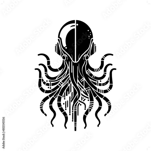 Octopus silhouette in animal cyberpunk, modern futuristic illustration