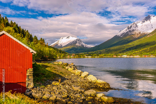 views of the Hjørundfjorden taken from Saebo during springtime, Norway photo