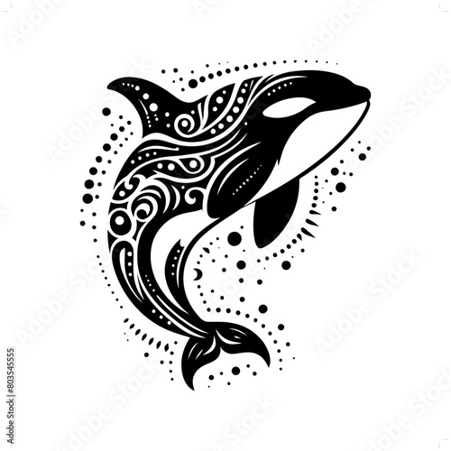 orca silhouette in bohemian, boho, nature illustration