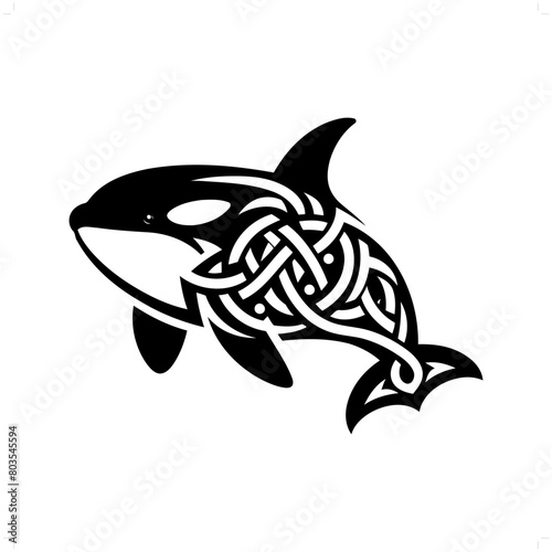 orca silhouette in animal celtic knot, irish, nordic illustration