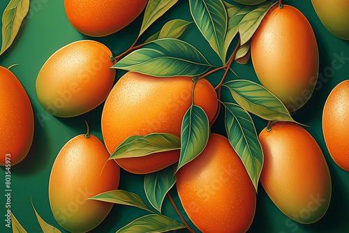 Emerald Canvas Adorned with Tropical Delights: Orange Mangoes Against a Verdant Backdrop