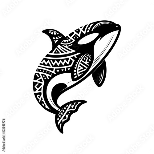 orca silhouette in animal ethnic, polynesia tribal illustration